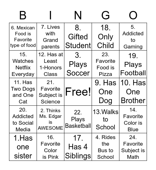 Bingo Scavenger Hunt Bingo Card