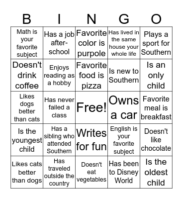 Icebreaker Bingo Card