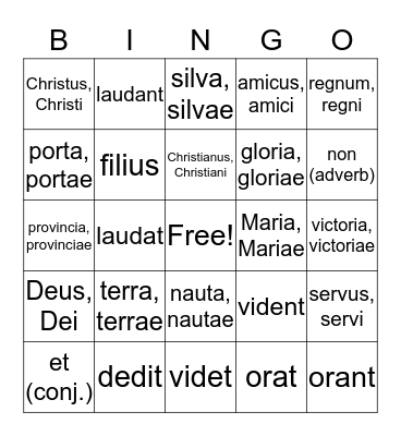 Latin Vocabulary Bingo Card