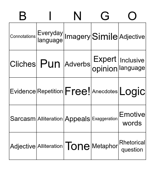 Persuasive Techniques Bingo Card