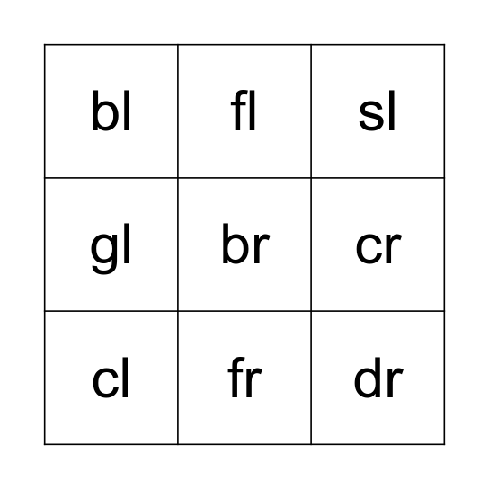 2 Letter Blends Bingo Card