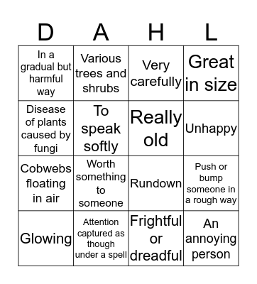 James and the Giant Peach Bingo Card