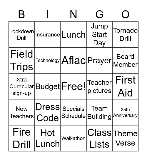 Back to School-Teacher Edition Bingo Card