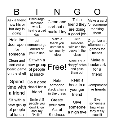 Act of Kindness BINGO Card