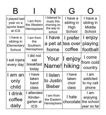CHOIR BINGO! Bingo Card