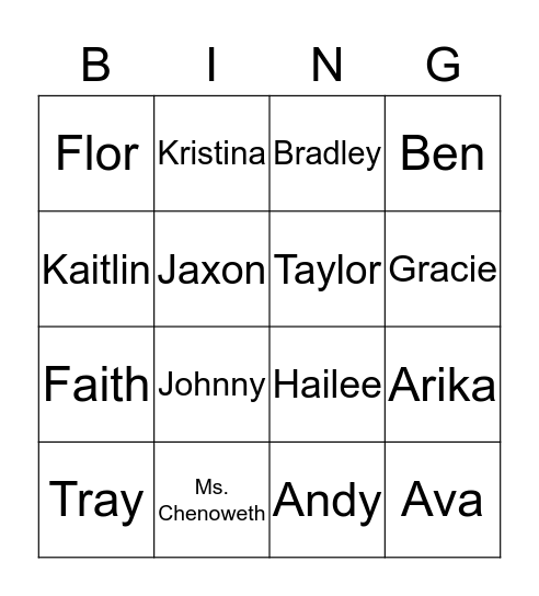 Shelby Bingo Card