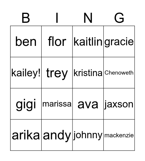 kailey rudd Bingo Card