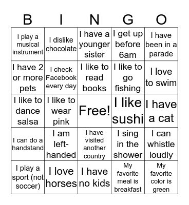 English Game Day Bingo Card