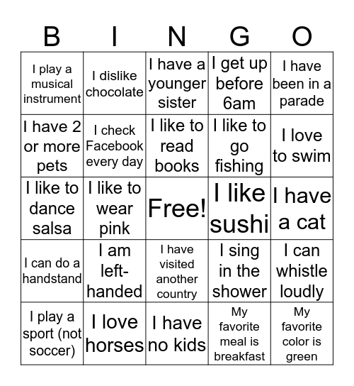 English Game Day Bingo Card