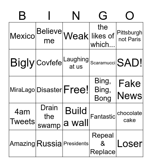 Trump Bingo Card