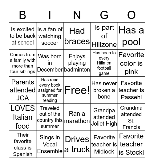 Meet the Seniors! Bingo Card