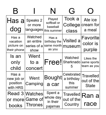 High Road Bingo Card