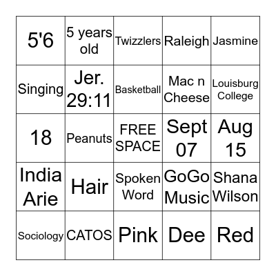 I KNOW HERE Bingo Card