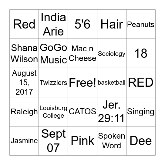 I KNOW HERE Bingo Card