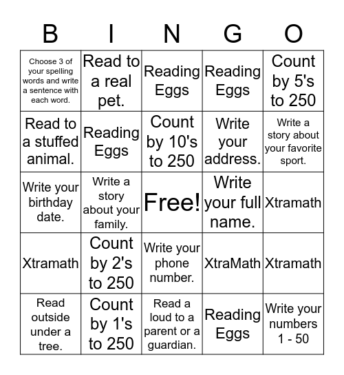 Week of August 28 - Make at least 1 BINGO for the week! Bingo Card