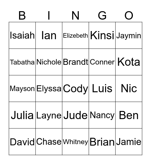 Tyler Bingo Card