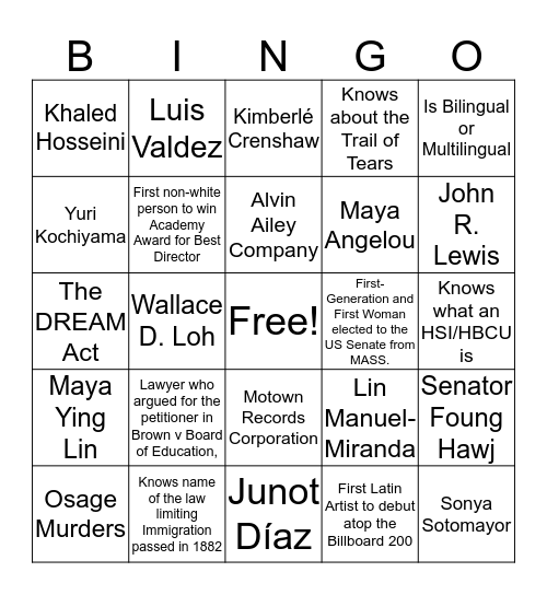 We must each teach. We must each learn. Your goal is to learn, not to just fill in the blanks. Think "each one teach one." Bingo Card