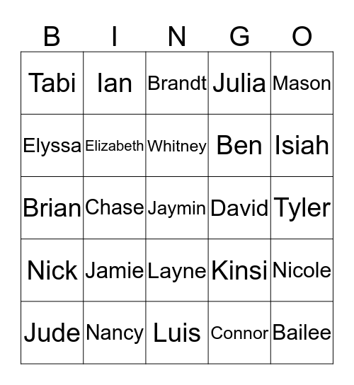 Kinsi Bingo Card
