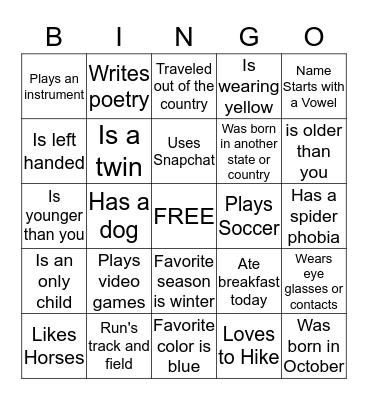 Untitled Bingo Card