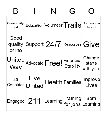 2017 United Way BINGO Card