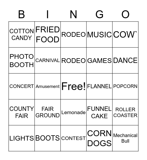 County Fair Bingo Card