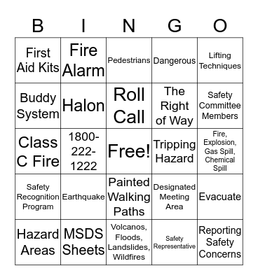 Grizzly Safety Bingo Card