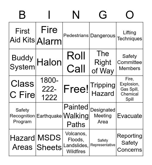 Grizzly Safety Bingo Card