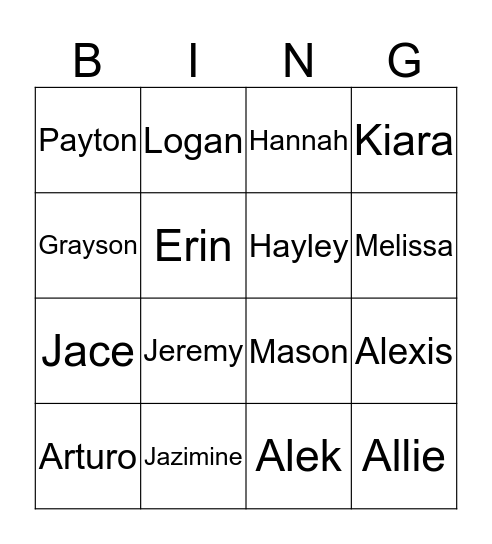 Hayley Bingo Card