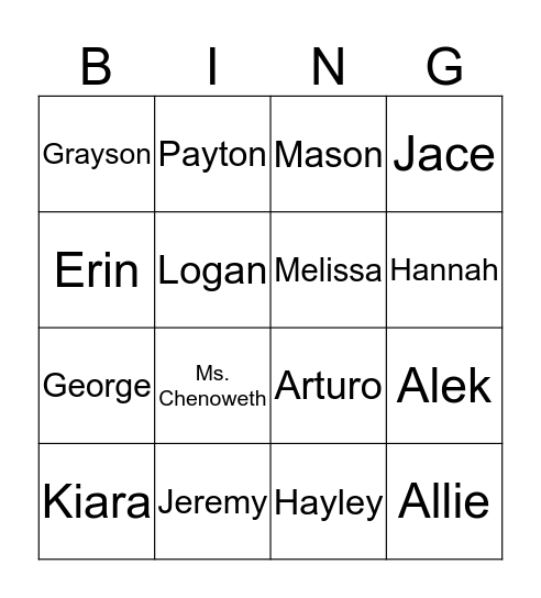 Jace Bingo Card