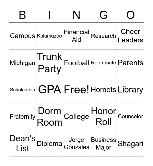 Shagari College Bingo Card