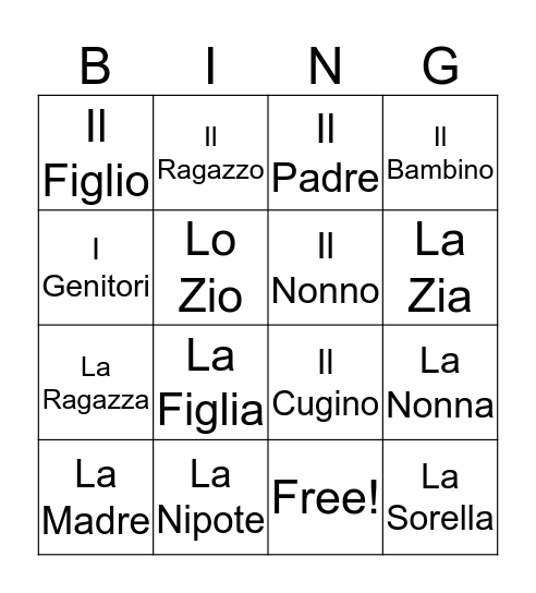 La Famiglia  Bingo Card