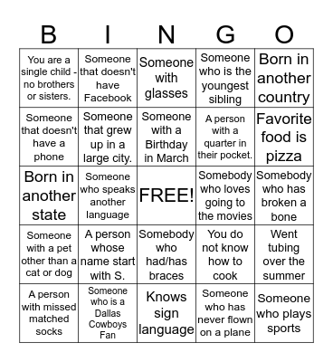 Ice Breaker  Bingo Card