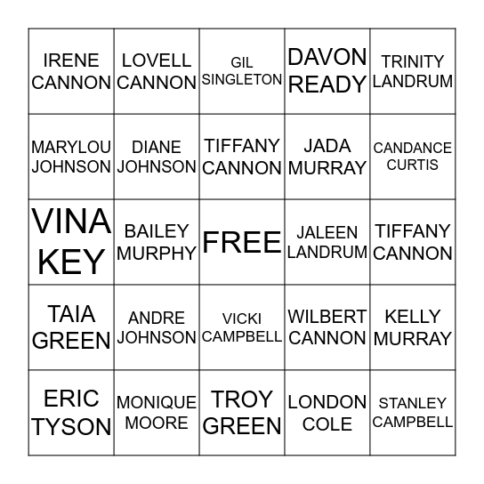 NAME GO Bingo Card