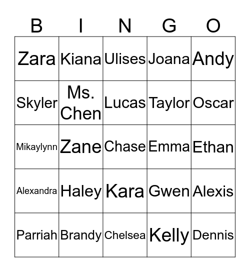 Ashley Bingo Card