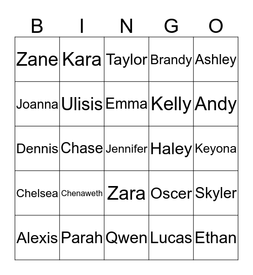 Alexendra Bingo Card