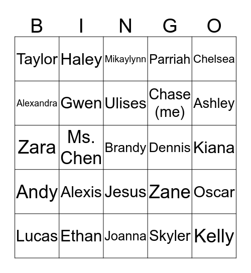 chase Bingo Card