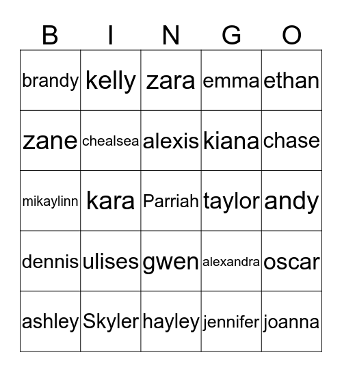 Emma Hill Bingo Card