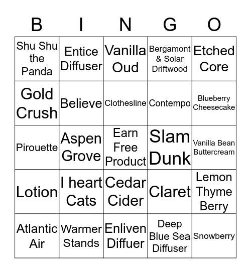 Scentsy Bingo Card