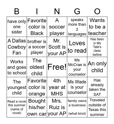 Get to Know You Bingo Card