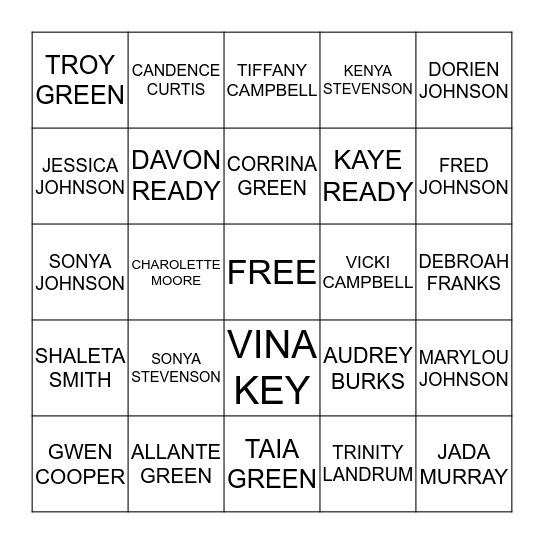 NAME GO Bingo Card