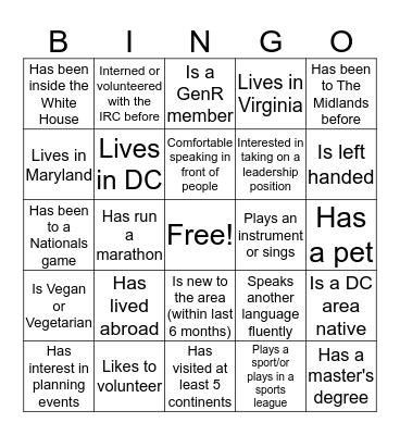 GenR Bingo Card