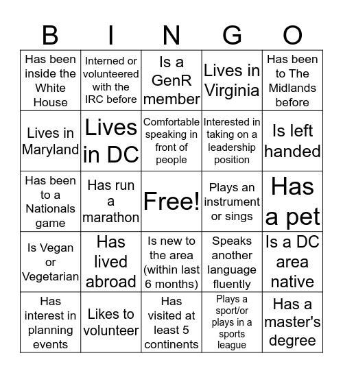 GenR Bingo Card