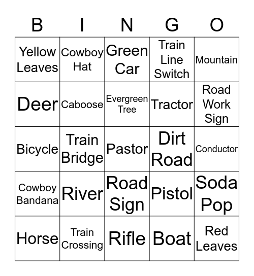Travel Train Bingo Card