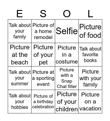 Picture Bingo  Bingo Card