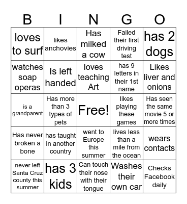 Find a person who....Bingo Card