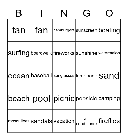 Summer Fiesta Bingo Card