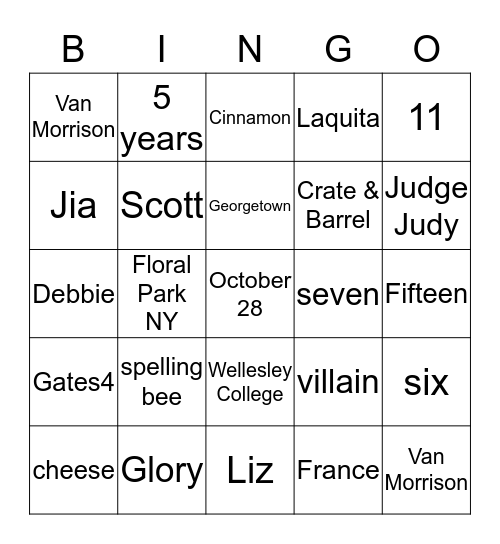 Liz and Scott I Bingo Card