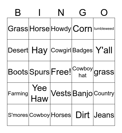 Western Week Bingo Card