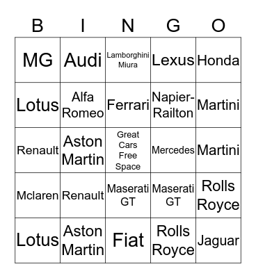 Goodwood Festival of Speed Bingo Card