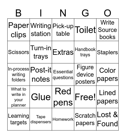 Our LA Classroom Bingo Card